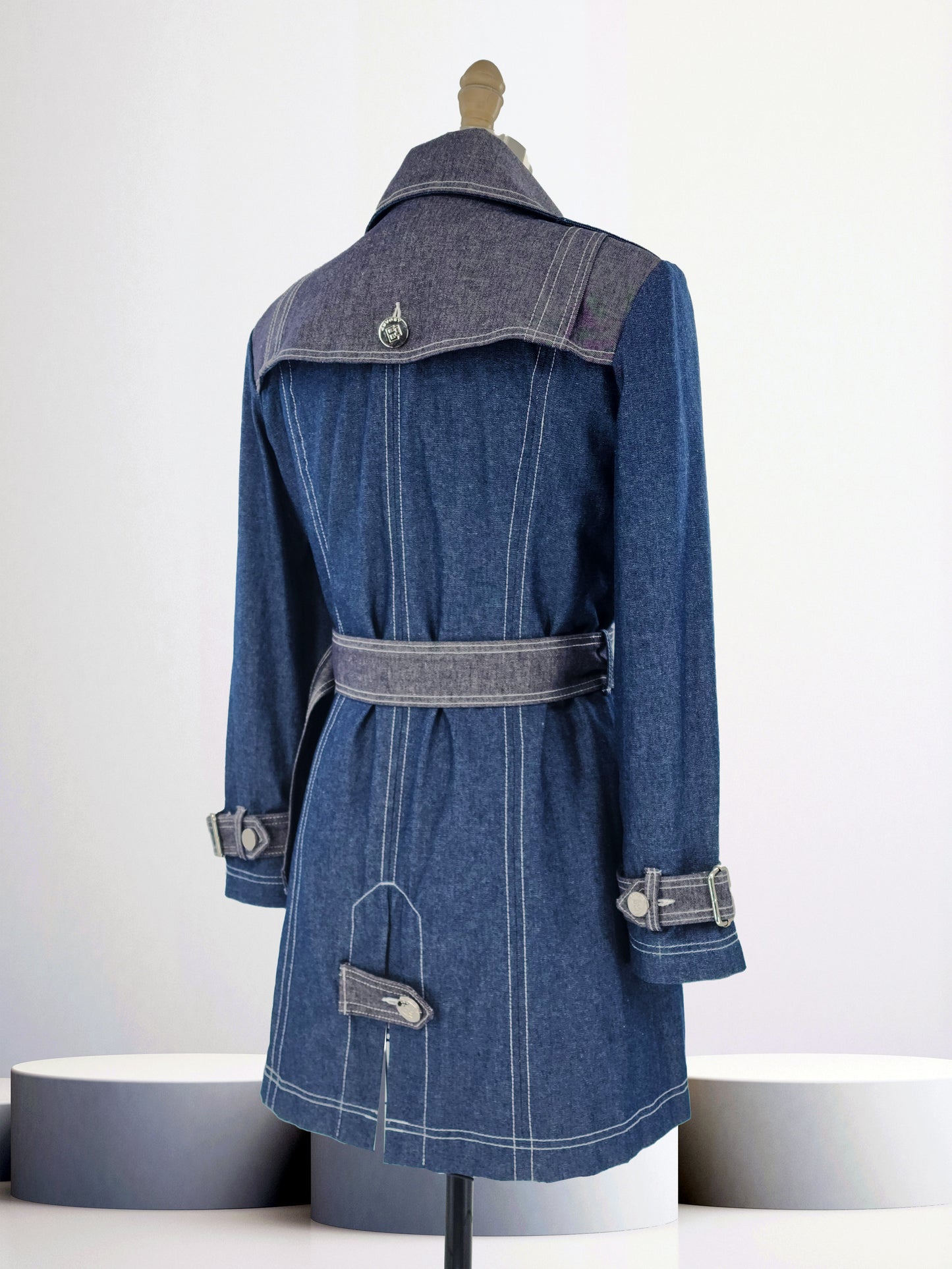 Bi color Denim Trench Coat