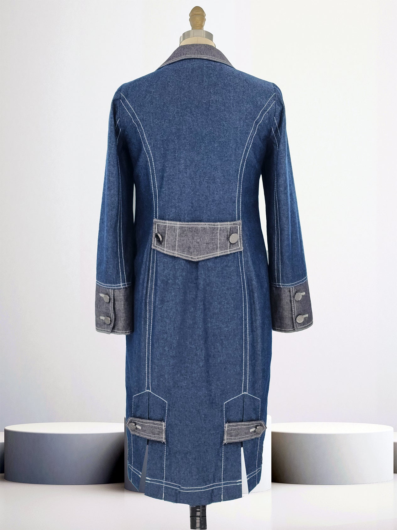 Slim Fit Bi-Color Denim Coat