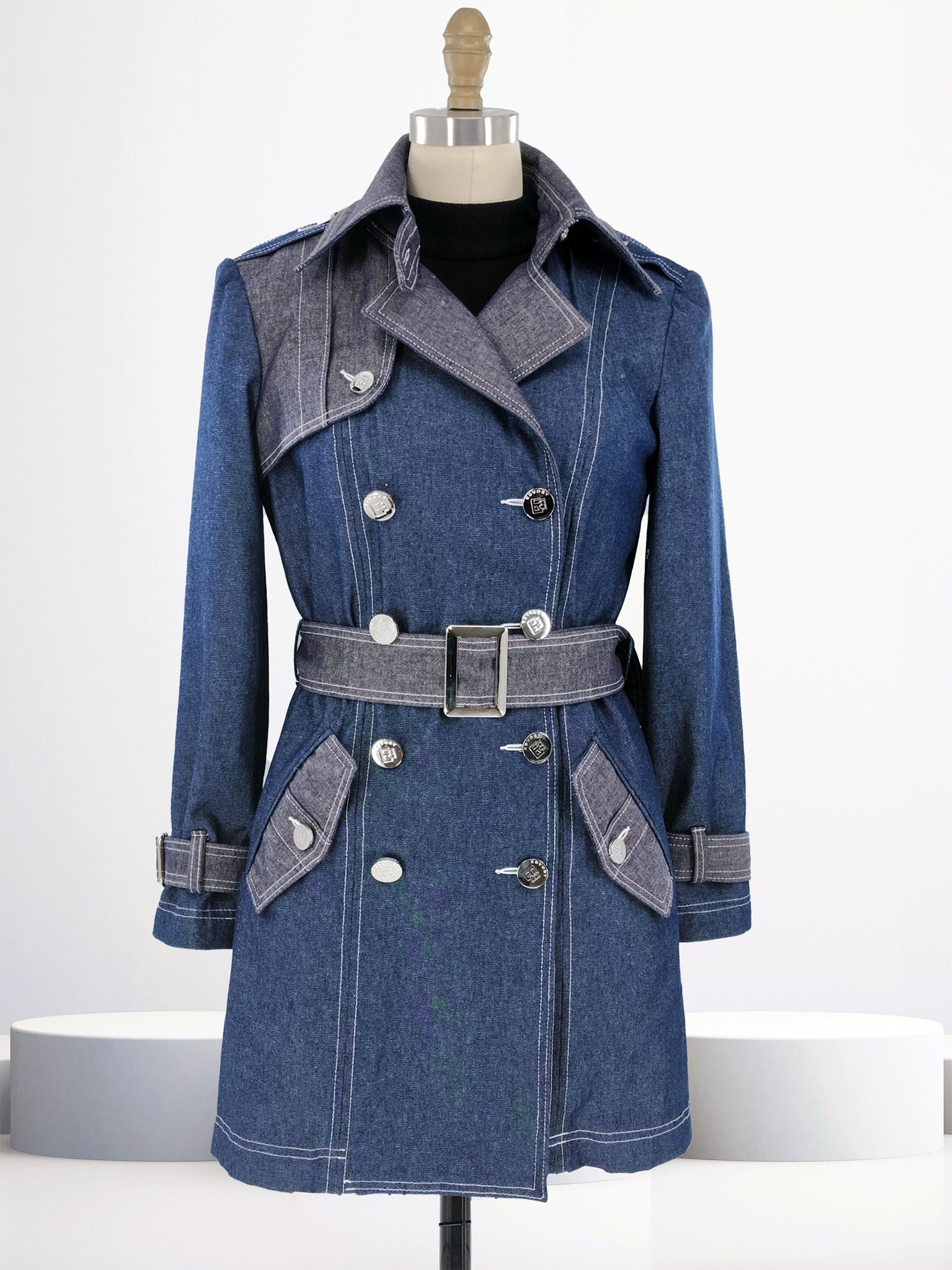 Bi color Denim Trench Coat