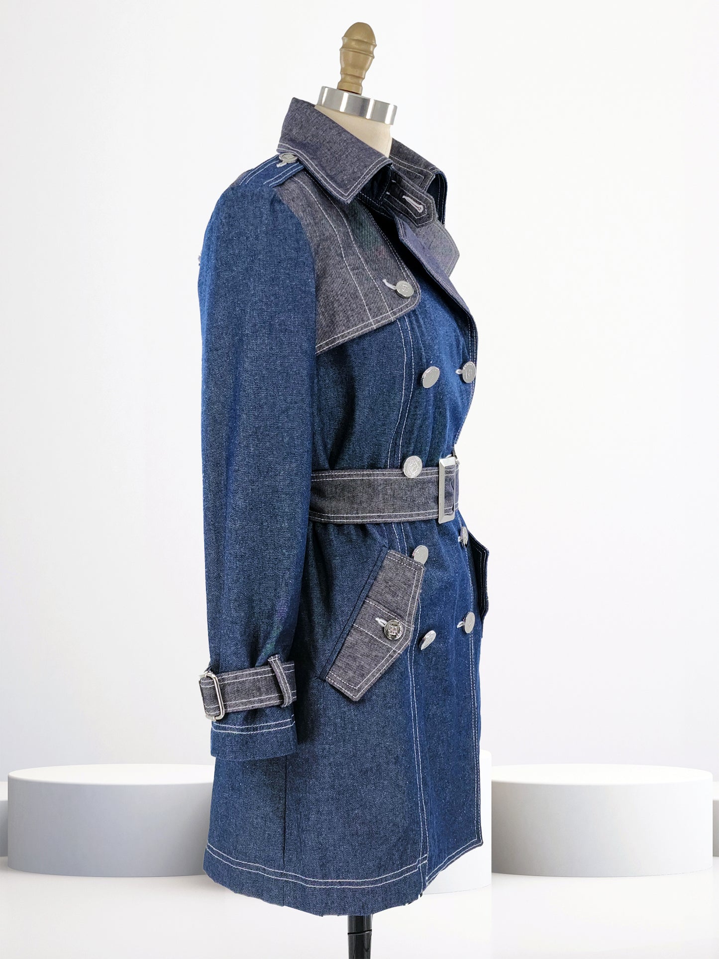 Bi color Denim Trench Coat