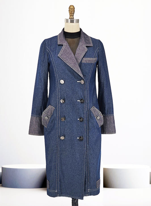 Slim Fit Bi-Color Denim Coat