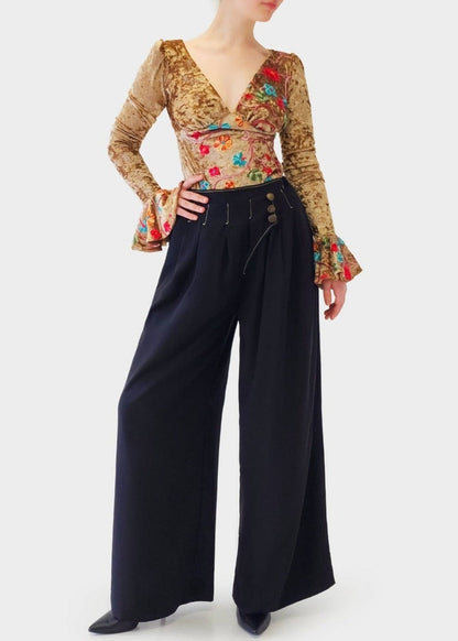 Tailored Waist Pleated Palazzo Pants - EB and Vory