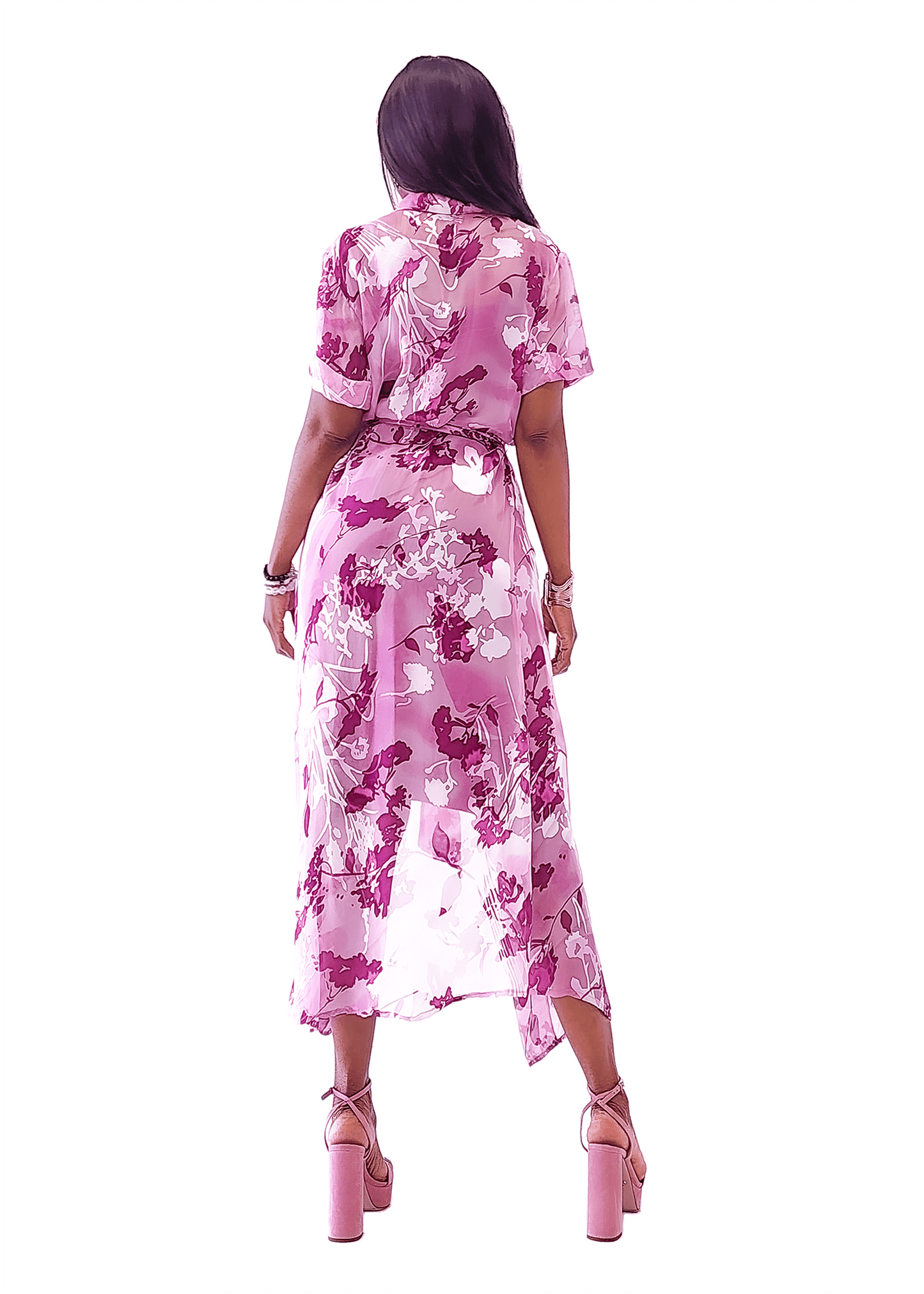 Belted Floral Silk Midi Cover EB & Vory