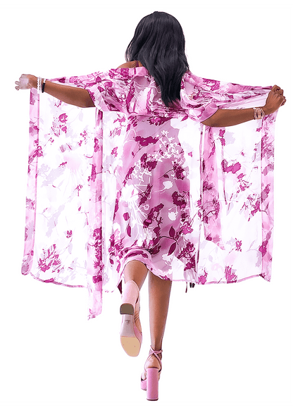 Belted Floral Silk Midi Cover EB & Vory