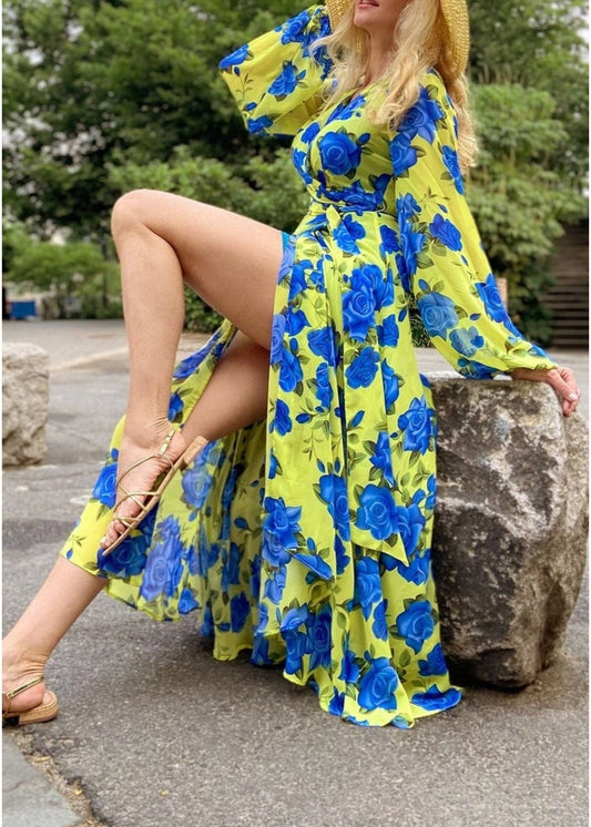 Floral Surplice Self Tie Maxi-Dress