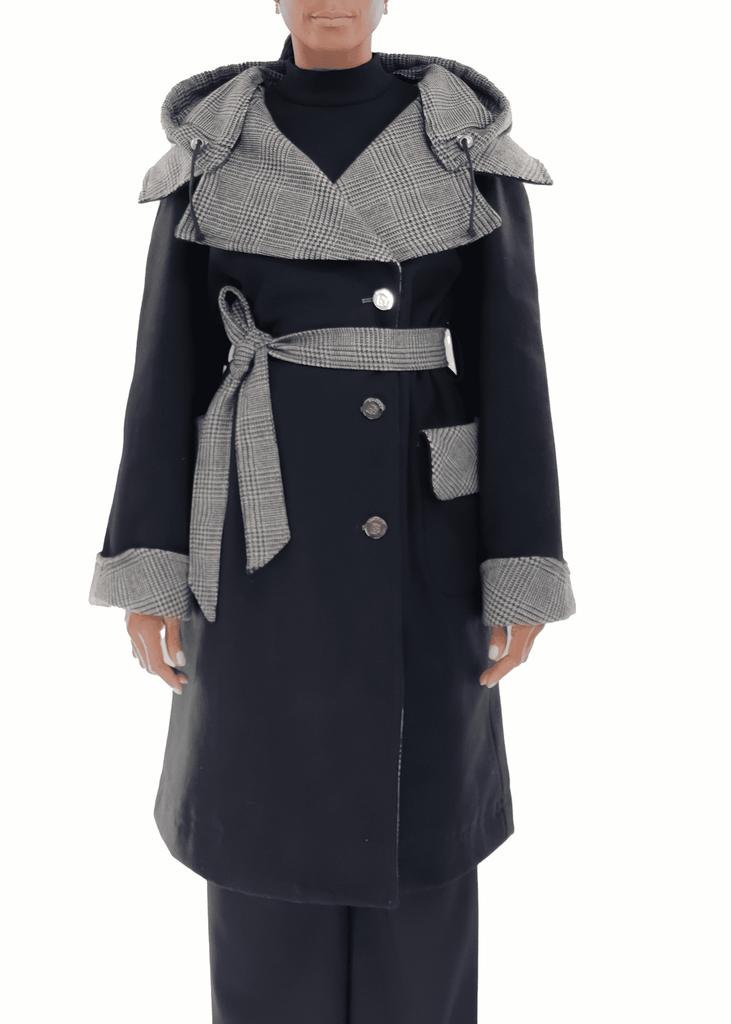 Chelsea Glen Plaid Hooded Wrap Wool Coat